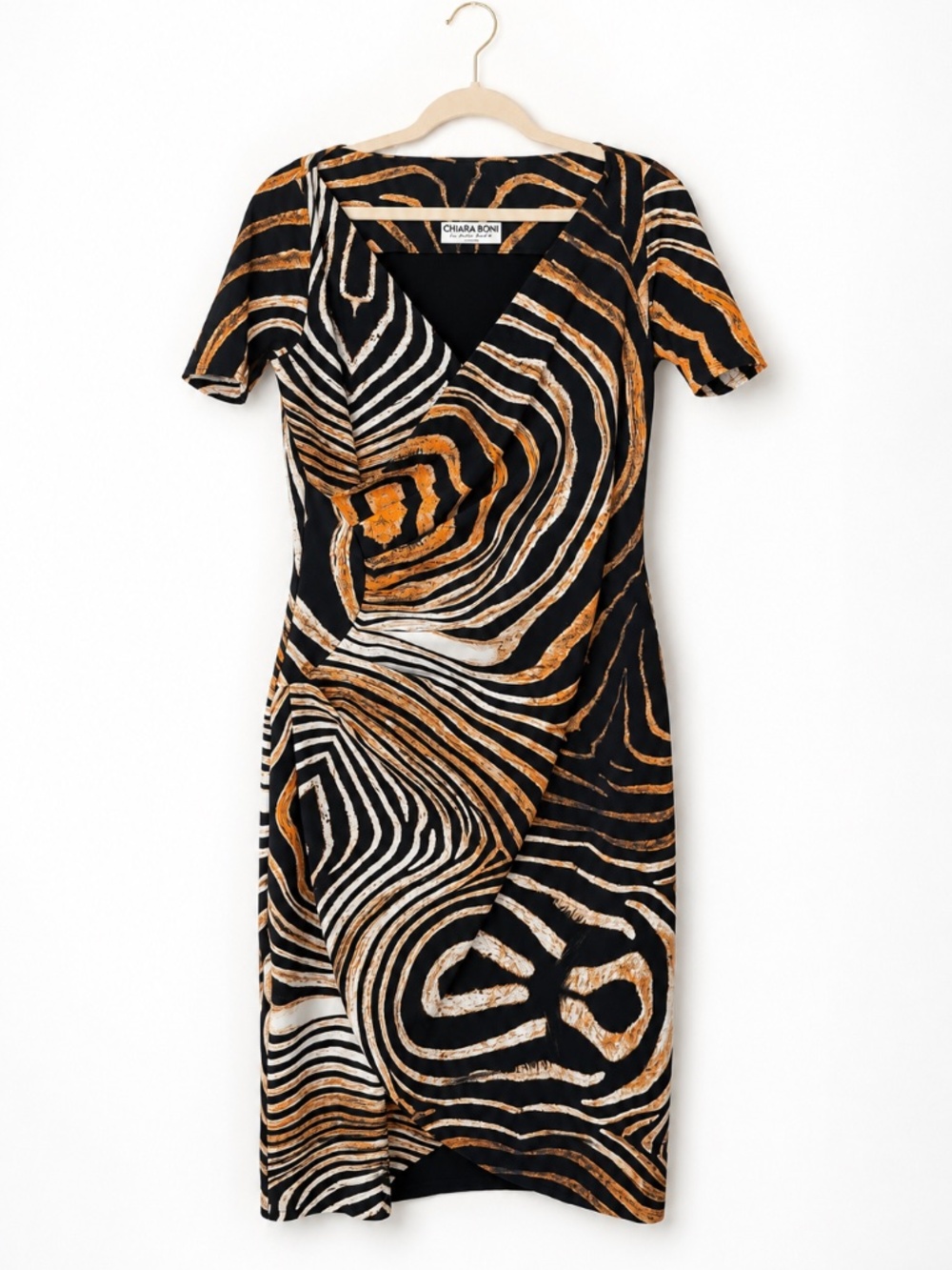 Chiara Boni La Petite Robe Wrap Dress Size 16 (EU 52) Black Orange Made in Italy